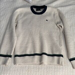 Abercrombie & Fitch Cream Sweater with Black and Green Trim